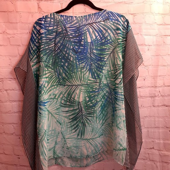 Calvin Klein Womens Plus Palm Print Striped Poncho Top - Picture 5 of 7